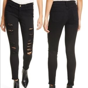 FRAME Black Denim Distressed Jeans Le Skinny de Jeanne Size 27